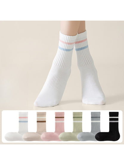 Rufia - Minimalist Ribbed Striped Cuffs Crew Socks