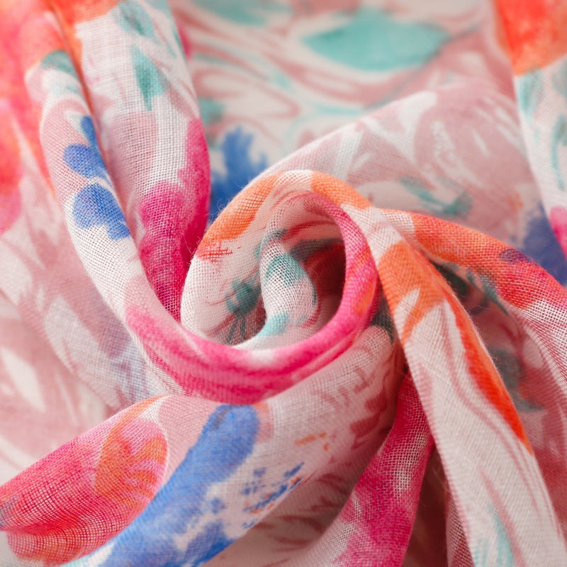 Floral polyester voile weave detail