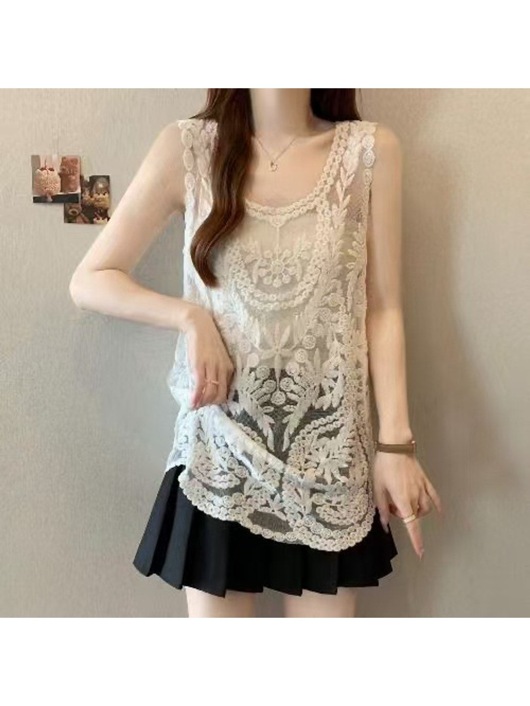 Crosa - Elegant Hollow Out Beach Lace Vest