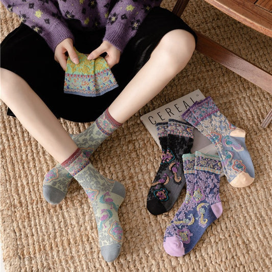 Rufia - Vintage Pattern Autumn-Winter Mid-Calf Socks