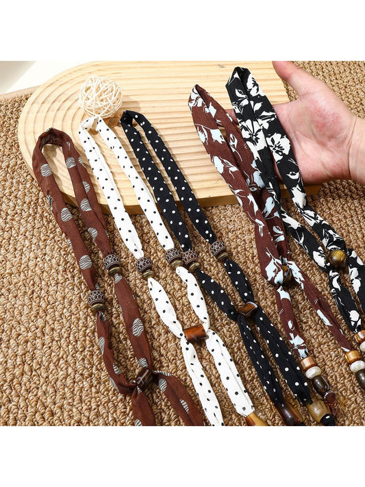 Scarvii - Elegant Beaded Floral and Dot Print Scarf