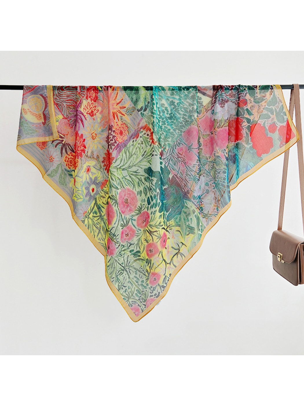 Scarvii - Yellow Border Floral Print Square Scarf