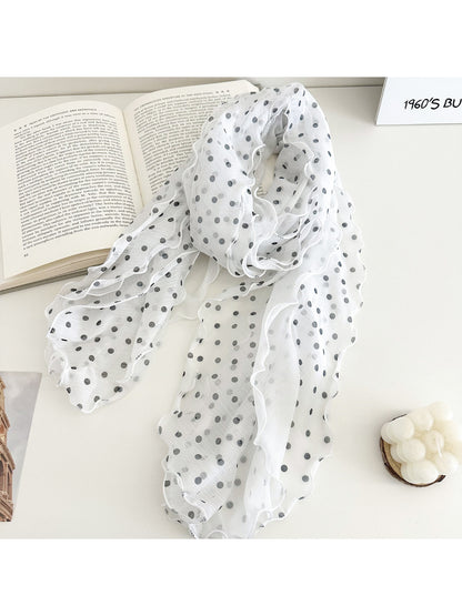 Scarvii - Polka Dot Ruffle Long Scarf