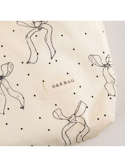Cosbai - Polka Dot Bow Handheld Makeup Bag Pouch