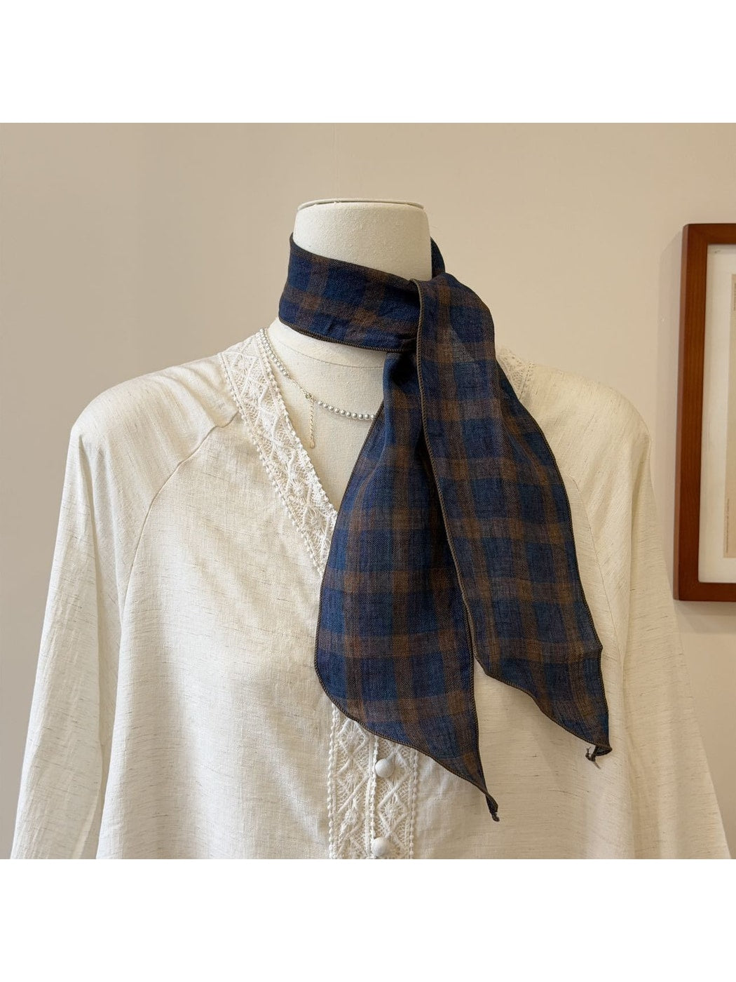 Scarvii - Printed Plaid Long Narrow Fashion Scarf