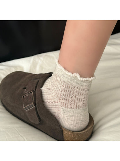 Rufia - Women's Ruffle Cuff Casual Mesh Socks