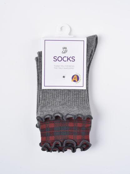 Rufia - Ruffled Edge Plaid Mid-Calf Winter Socks