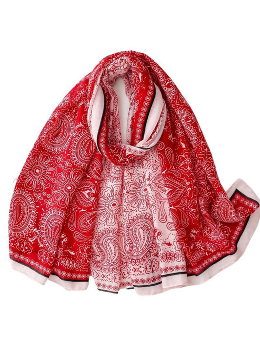 Scarvii - Color-Block Scarf Shawl with Paisley Print - Vintage & Classic