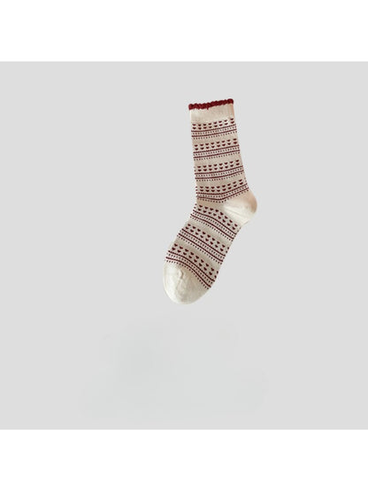 Rufia - Red Pattern Mix Crew Socks