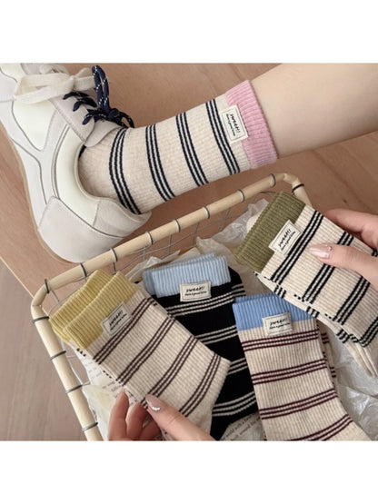 Rufia - Contrast Cuff Stripe Crew Socks