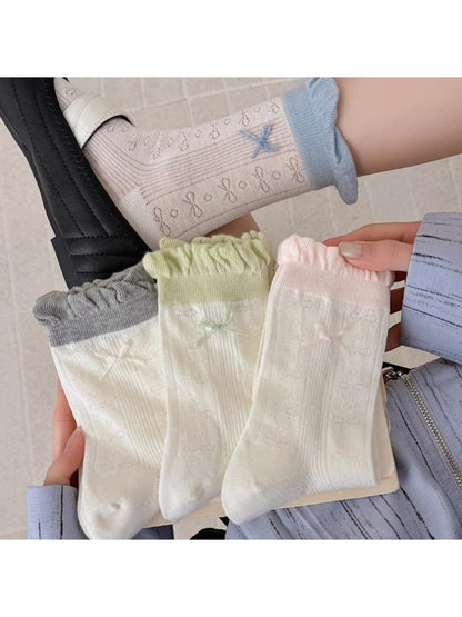Rufia - Bow Pattern Openwork Casual Crew Socks