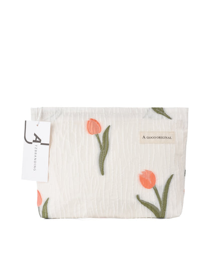 Cosbai – Tulip & Cherry Embossed Canvas Makeup Bag