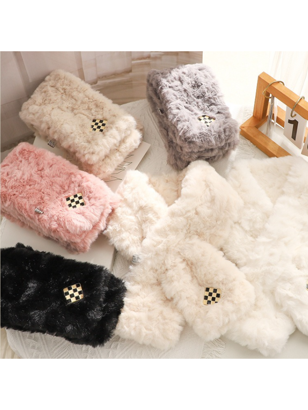 Scarvii - Checkerboard Fuzzy Pull-Through Scarf