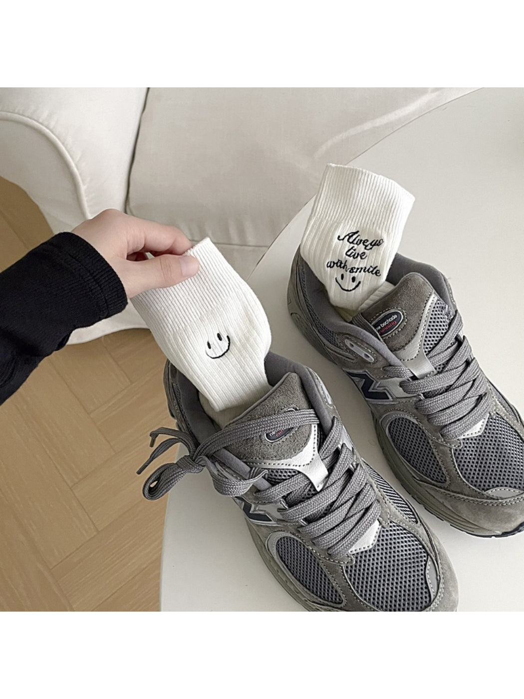 Rufia - Embroidered Smile Text Crew Socks product image 5