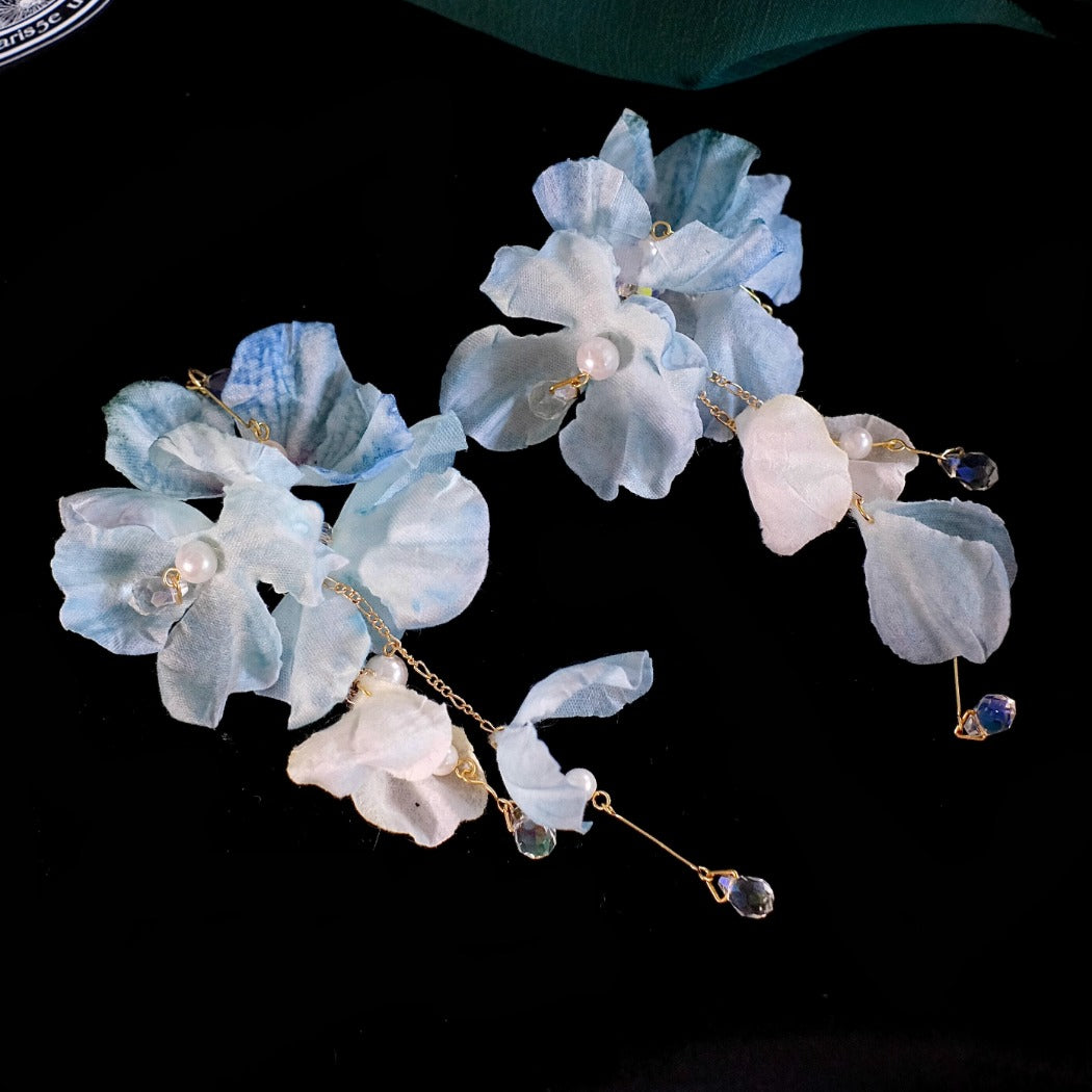 Earwish - Elegant Ocean Blue Floral Long Fringe Earrings