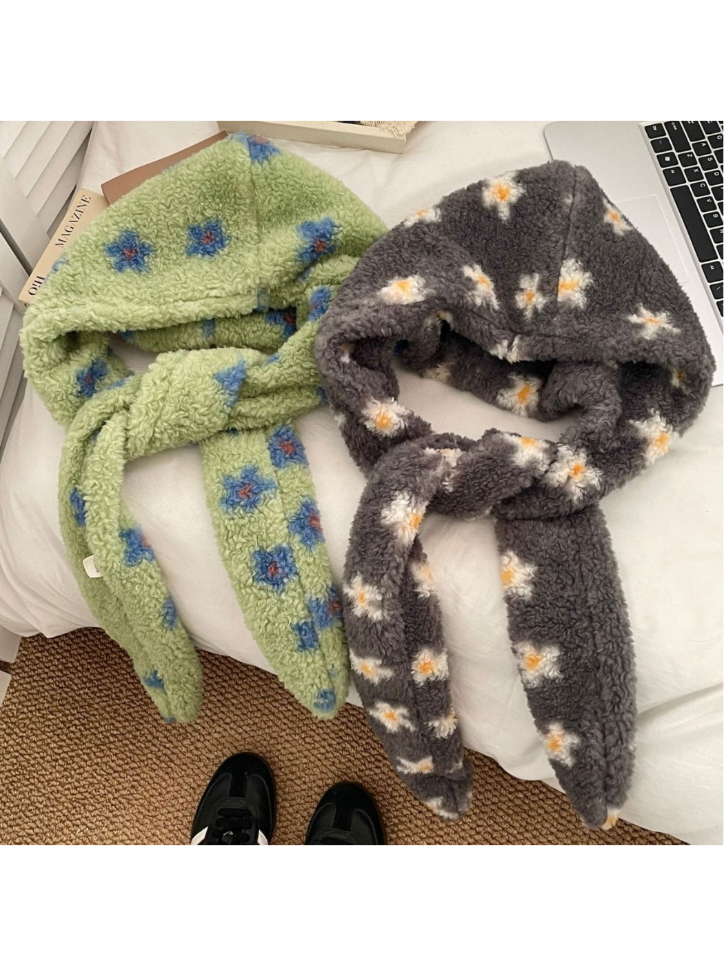 Scarvii - Fuzzy Floral Pattern Head Scarf