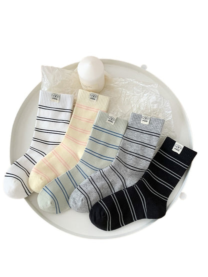 Rufia - Striped Puppy Mid-calf Socks - Cute & Stylish