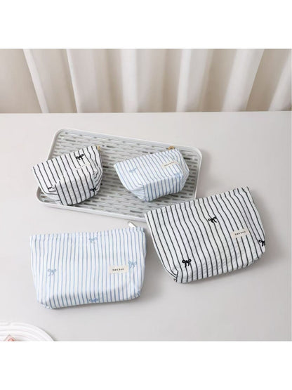 Cosbai - Striped Bow Embroidered Makeup Bag