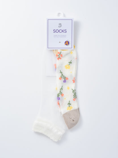 Rufia - Soft Floral Pattern Lightweight Crew Socks