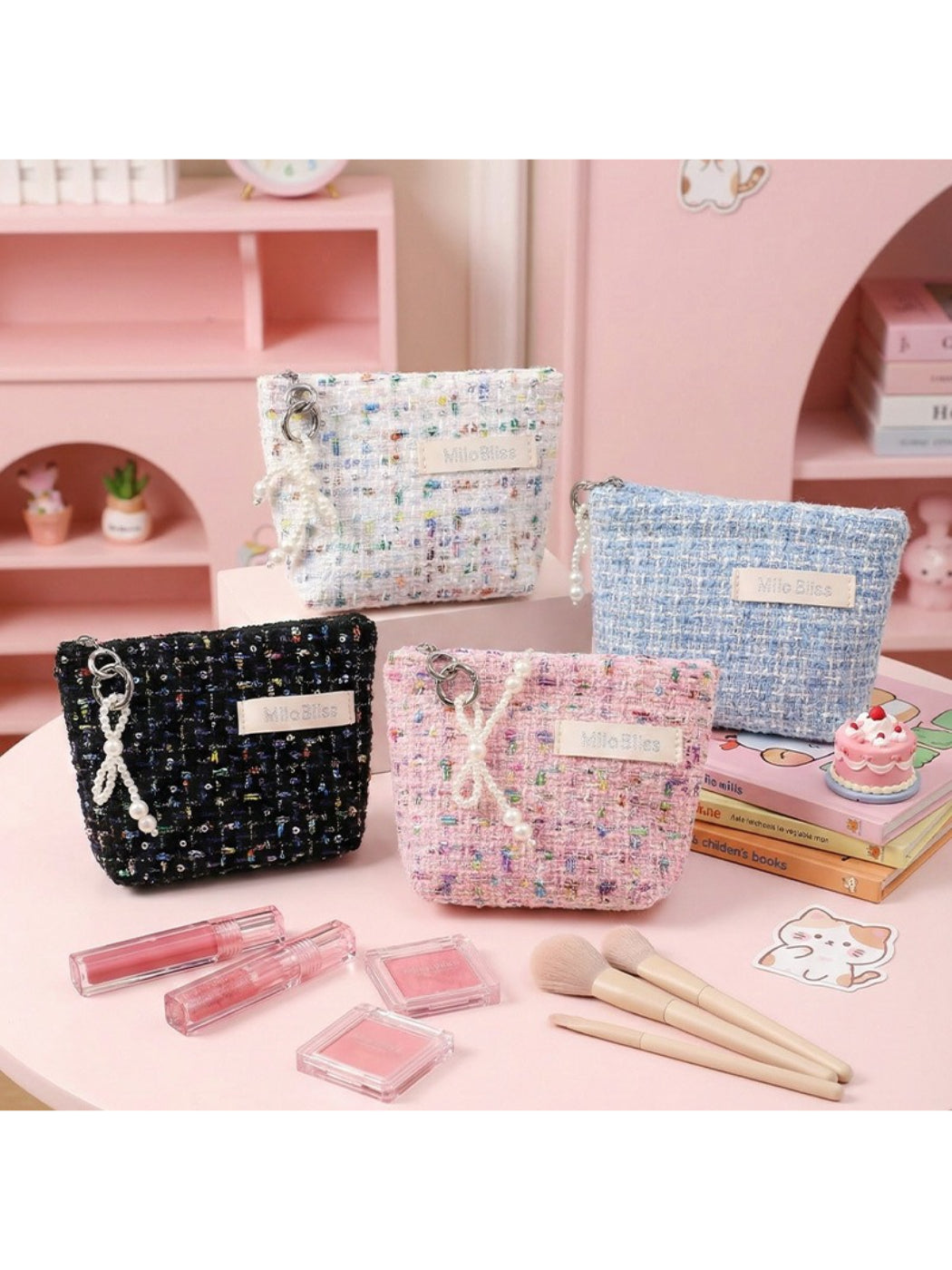 Cosbai - Soft Tweed Mini Cosmetic Bag Pouch