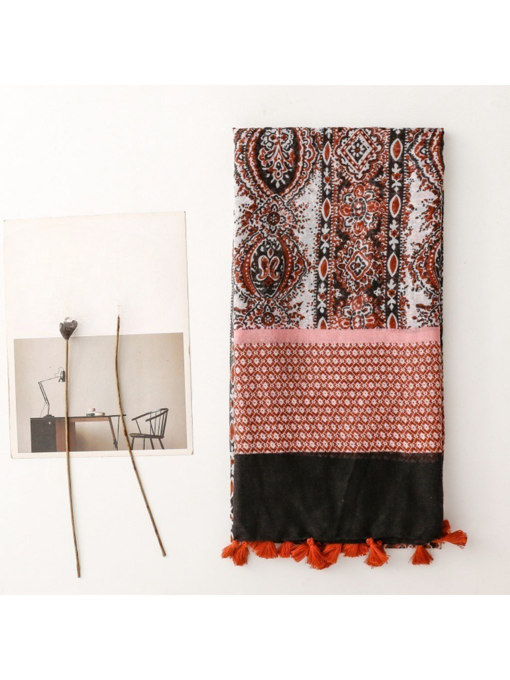 Scarvii - Contrast Panel Tassel Scarf