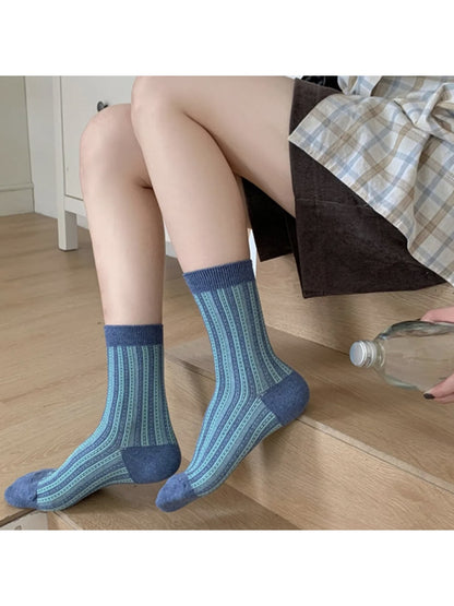 Rufia - Retro Striped Color Block Crew Socks