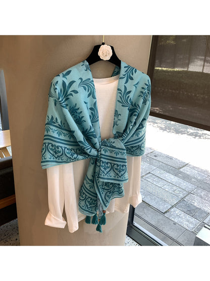 Scarvii - Blue Baroque Patterned Shawl Scarf