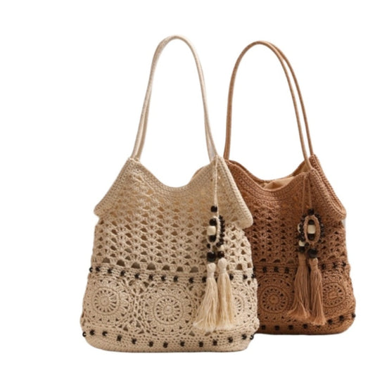 Cosbai - Boho Crochet Shoulder Bag With Zipper
