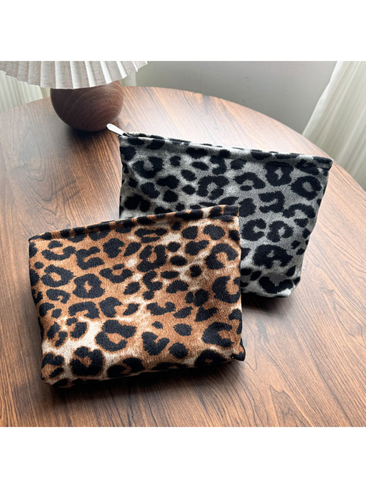 Close-up of leopard print fabric texture on Cosbai flat Travel Pouch