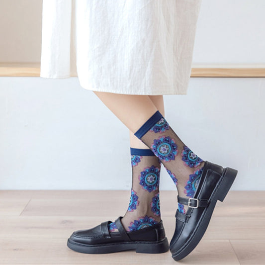 Rufia - Elegant Floral Patterned Mid-Calf Socks