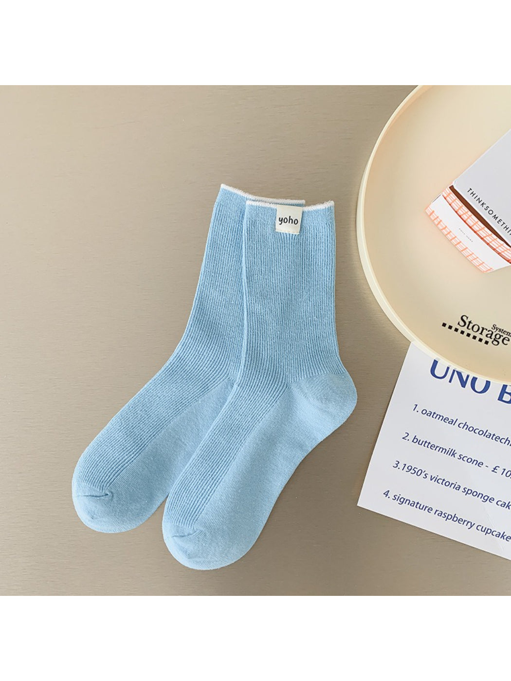 Rufia - Color Block Cuff Ribbed Crew Socks
