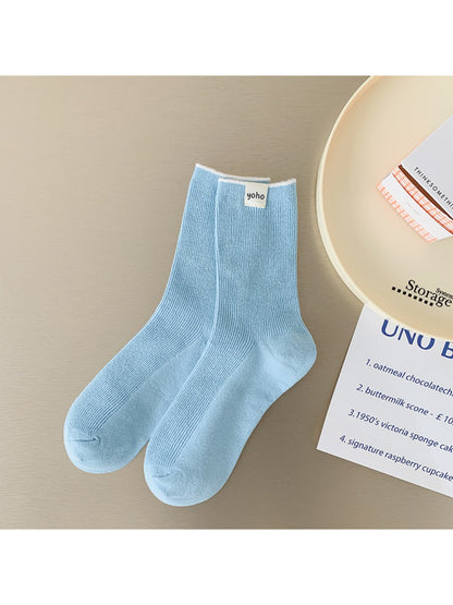 Rufia - Color Block Cuff Ribbed Crew Socks