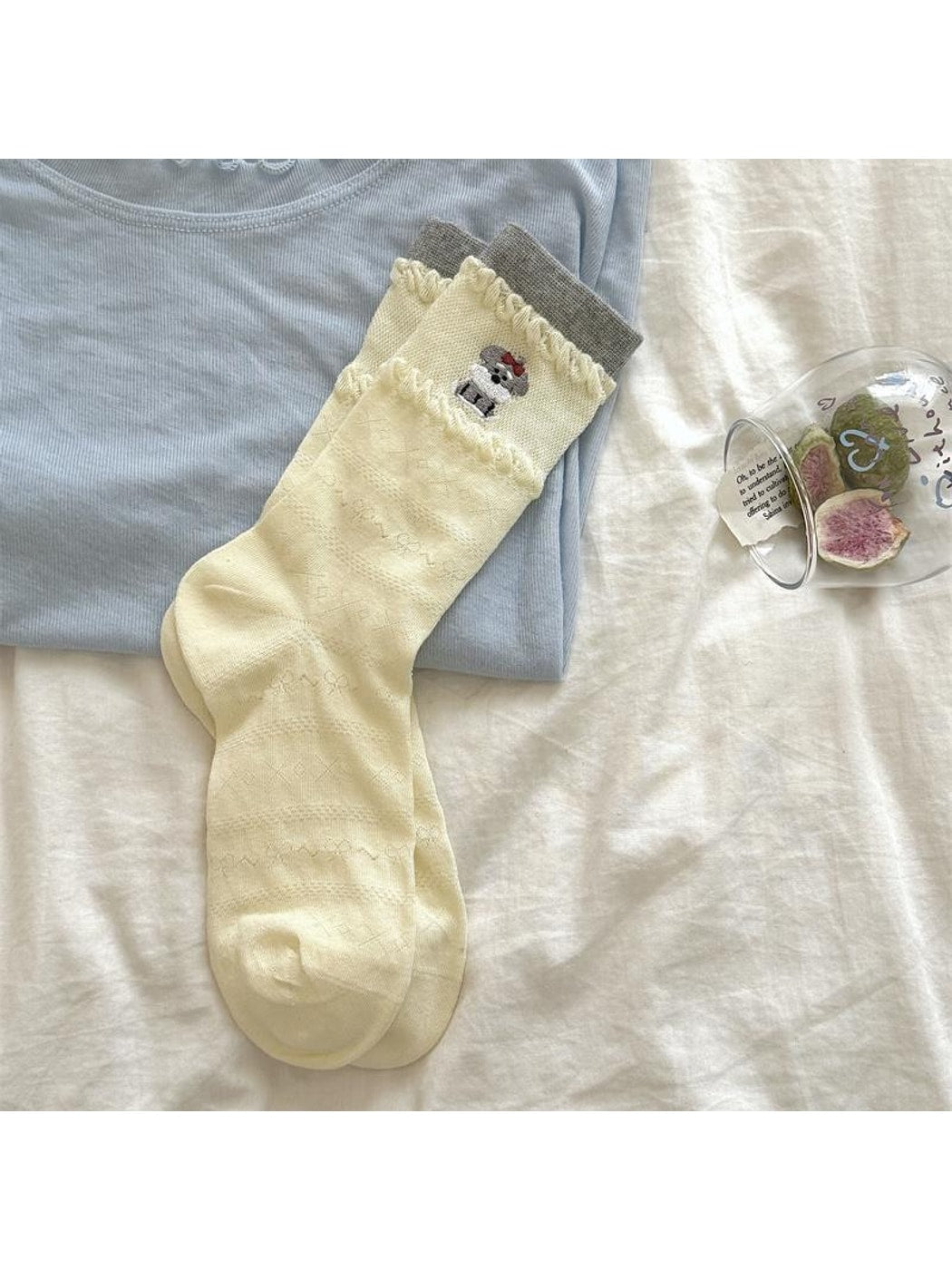 Rufia - Cartoon Dog Embroidered Crew Socks