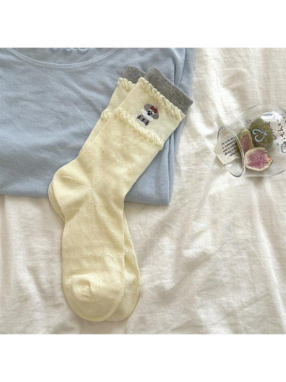 Rufia - Cartoon Dog Embroidered Crew Socks