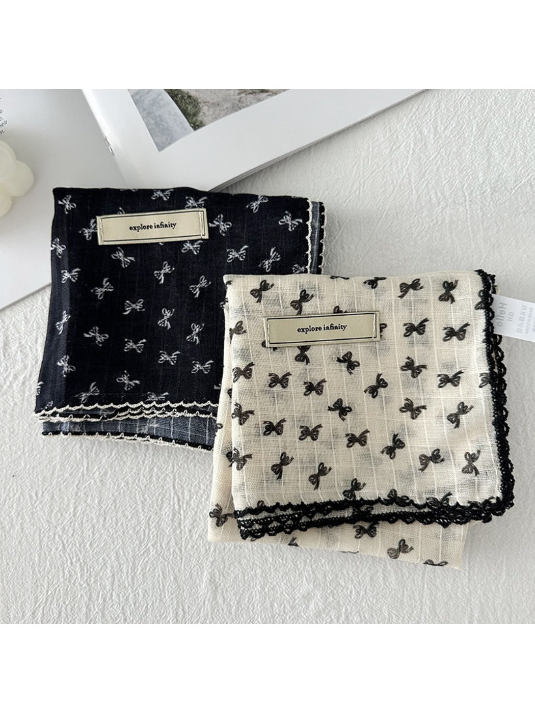 Scarvii - Vintage Bow Print Small Square Scarf
