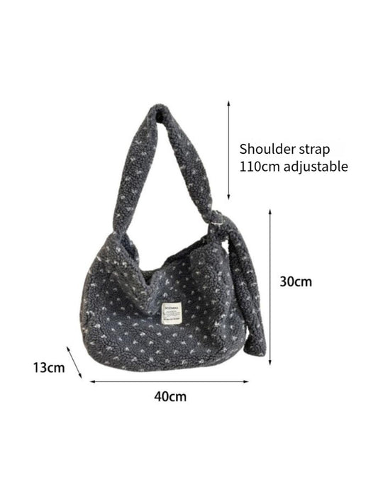 Cosbai – Plush Heart Printed Crossbody Shoulder Bag
