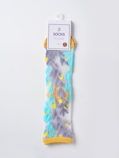 Rufia - Sheer Garden Flower Embroidered Crew Socks