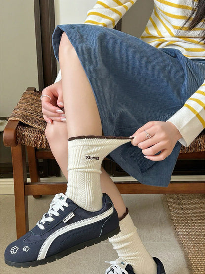 Rufia - Cable Knit Ruffle Crew Socks