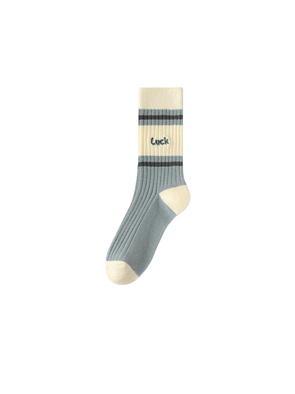 Rufia - Winter Mid-Calf Socks with Puppy & Letter Embroidered