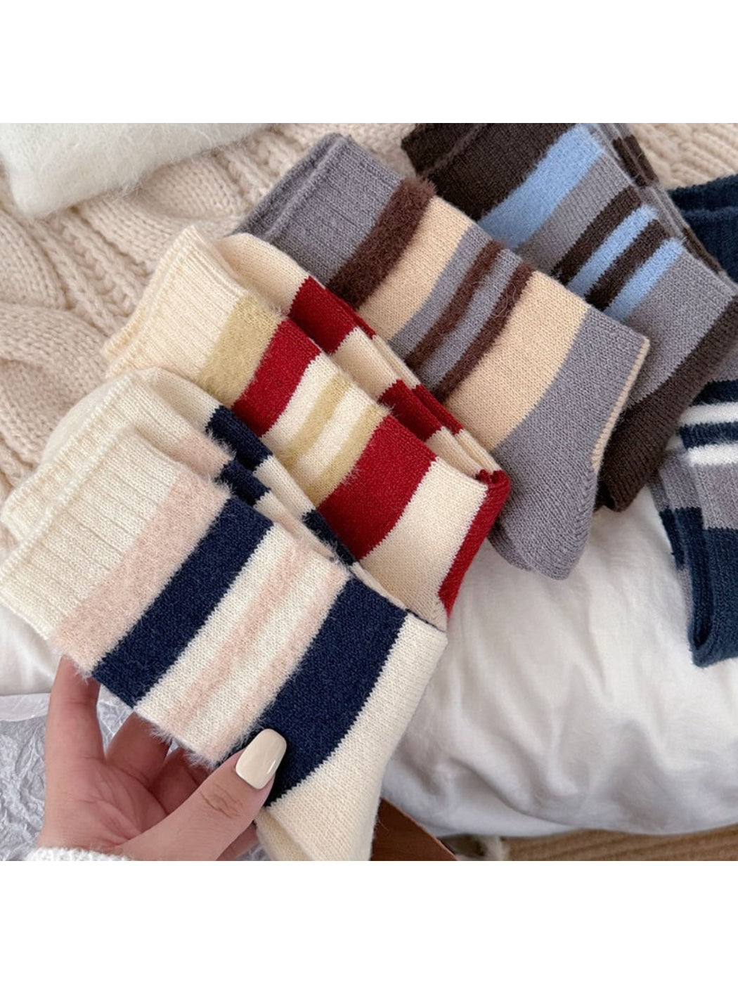 Rufia - Soft Stripe Knit Crew Socks