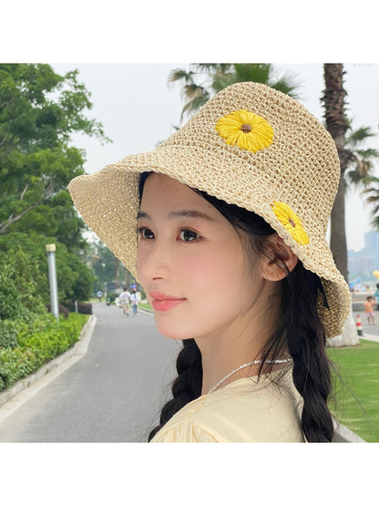 Haila sunflower straw look brim hat displayed on a white background