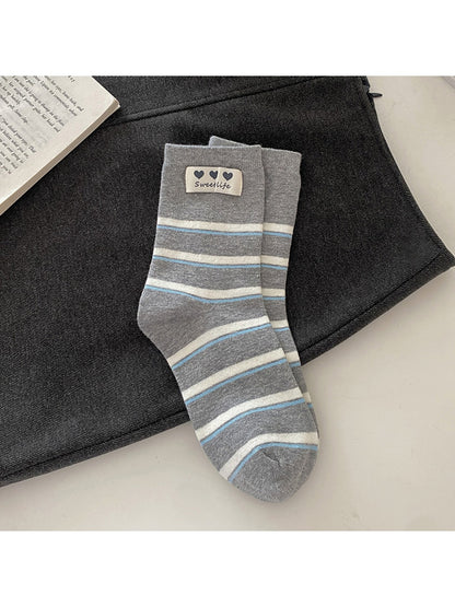 Rufia - Gray Base Pattern Ruffle Crew Socks