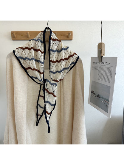 Scarvii - Openwork Stripe Knit Triangle Scarf