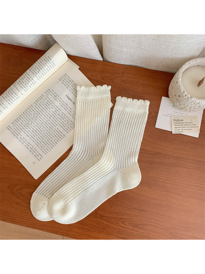 Close-up of Rufia sock heel and toe area with visible knit texture and floral design