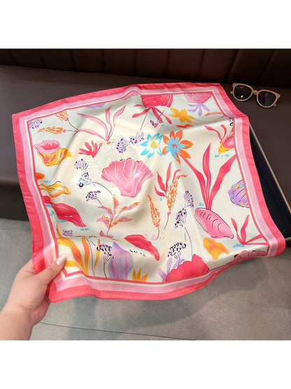 Scarvii - Printed Border Fashion Neck Square Scarf