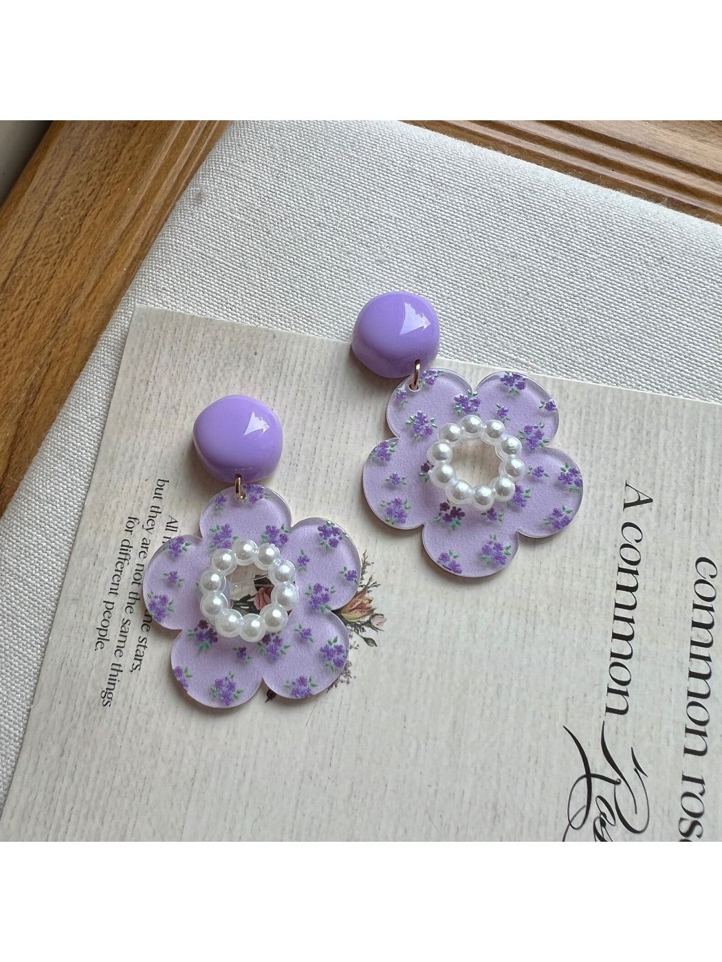 Earwish - Lavender Floral Drop Earrings