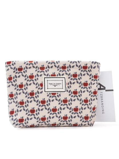 Cosbai - Corduroy Travel Cosmetic Pouch with Floral Patterns