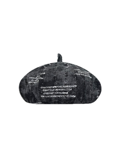 Haila - Newspaper Letter Print Beret Hat