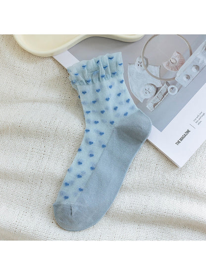 Rufia - Cute Heart Pattern Ruffle Crew Socks