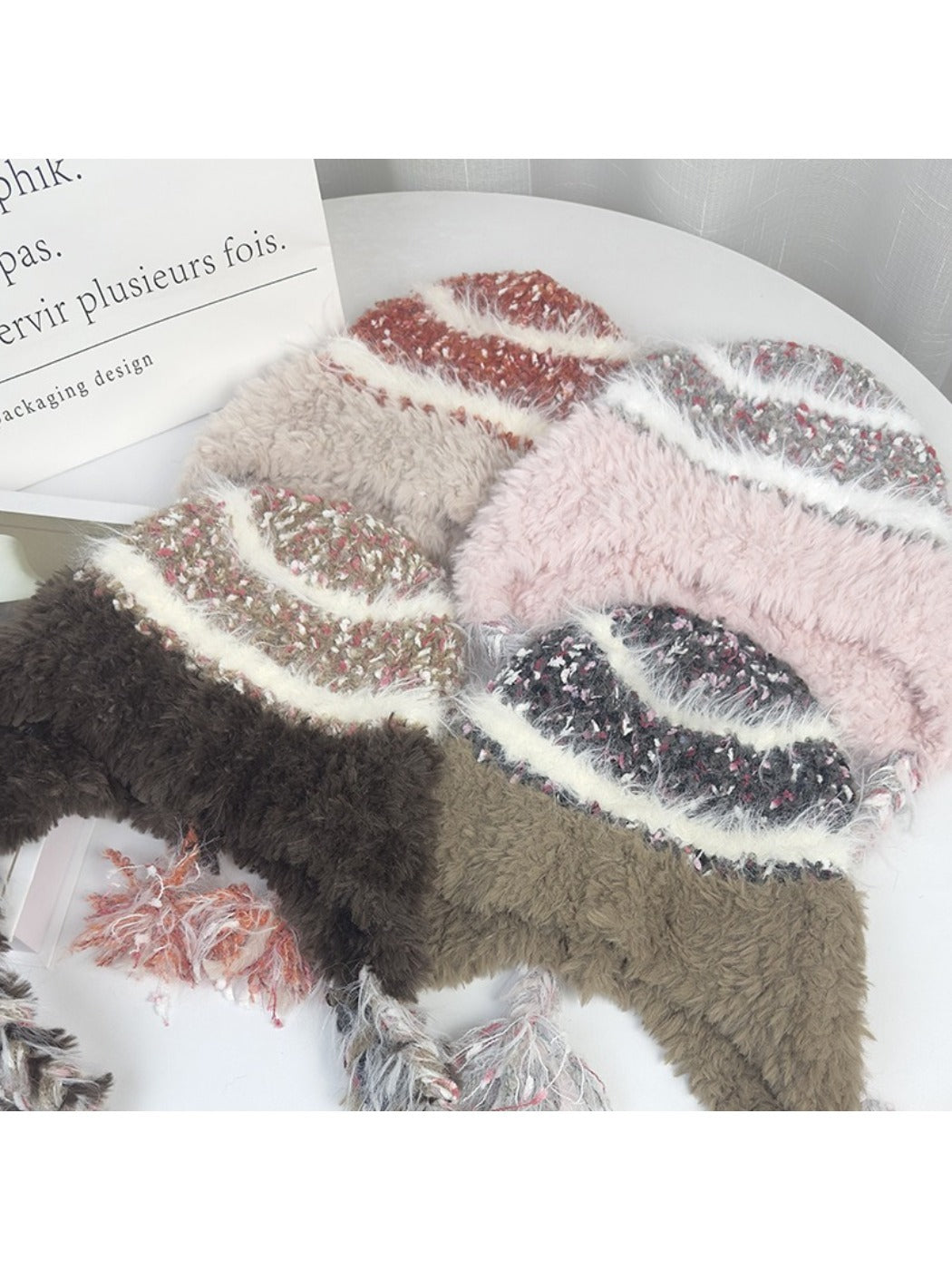 Haila - Striped Plush Knitted Beanie with Ear Flaps